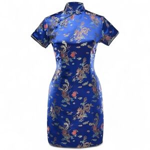 NWT 7Fairy Blue Dragon Cheongsam Dress Size Medium (See Measurements)